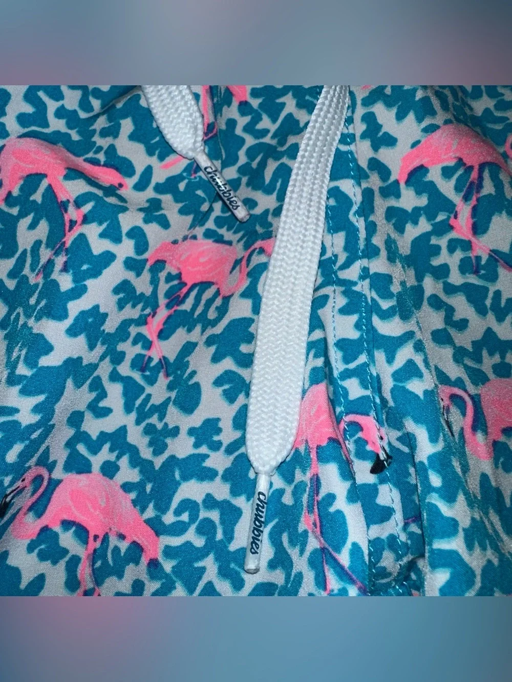 Chubbies boys swim trunks size large Blue Flamingo Print Drawstring Shorts